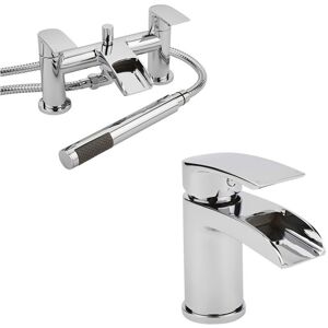 No Brand - Milano Razor - Modern Bathroom Waterfall Mono Basin Mixer Tap and Bath Tap with Hand Shower Handset Kit – Chrome No Brand - Milano Razor - Modern Bathroom Waterfall Mono Basin Mixer Tap and Bath Tap with Hand Shower Handset Kit – Chrome