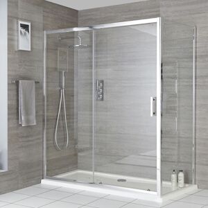 Portland - 1400mm Chrome Wet Room Shower Enclosure Sliding Door - With 700mm Side Panel - Milano Portland - 1400mm Chrome Wet Room Shower Enclosure Sliding Door - With 700mm Side Panel - Milano