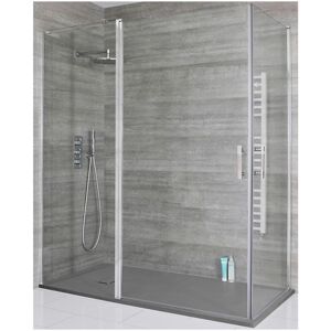 Milano Portland Chrome Corner Walk In Wet Room Double Hinged Door Shower Enclosure with Light Grey Slate Effect Tray and Fast Flow Waste - 1700mm x Milano Portland Chrome Corner Walk In Wet Room Double Hinged Door Shower Enclosure with Light Grey Slate Effect Tray and Fast Flow Waste - 1700mm x