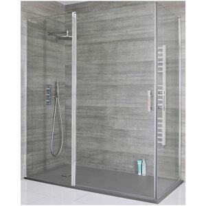 Milano Portland - Chrome Corner Walk In Wet Room Double Hinged Door Shower Enclosure with Light Grey Slate Effect Tray and Fast Flow Waste - 1700mm x 900mm Milano Portland - Chrome Corner Walk In Wet Room Double Hinged Door Shower Enclosure with Light Grey Slate Effect Tray and Fast Flow Waste - 1700mm x 900mm