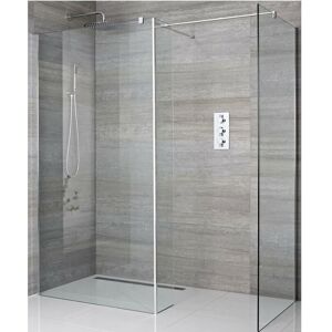 Portland - Chrome Corner Walk In Wet Room Shower Enclosure with Two 800mm Screens Return Panel and Support Arms - No Shower Drain - Milano Portland - Chrome Corner Walk In Wet Room Shower Enclosure with Two 800mm Screens Return Panel and Support Arms - No Shower Drain - Milano