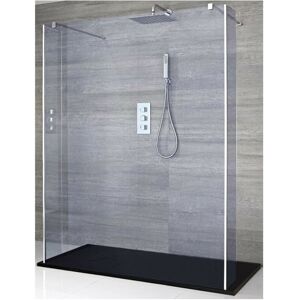 Milano Portland-Luna - Chrome Floating Walk In Frameless Wet Room Shower Enclosure with Smoked Glass Screen Return Panels Support Arms and Graphite Slate Milano Portland-Luna - Chrome Floating Walk In Frameless Wet Room Shower Enclosure with Smoked Glass Screen Return Panels Support Arms and Graphite Slate