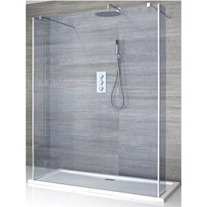 Milano Portland-Luna - Chrome Floating Walk In Frameless Wet Room Shower Enclosure with Smoked Glass Screen Return Panels Support Arms and White Tray Milano Portland-Luna - Chrome Floating Walk In Frameless Wet Room Shower Enclosure with Smoked Glass Screen Return Panels Support Arms and White Tray