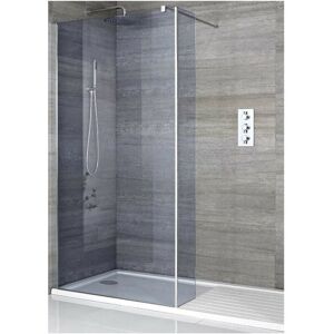 Milano Portland-Luna - Chrome Recessed Walk In Frameless Wet Room Shower Enclosure with Smoked Glass Screen and Hinged Return Panel Support Arm and White Milano Portland-Luna - Chrome Recessed Walk In Frameless Wet Room Shower Enclosure with Smoked Glass Screen and Hinged Return Panel Support Arm and White