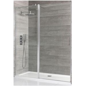 Portland - Chrome Walk In Wet Room Hinged Door Shower Enclosure and White Tray with Fast Flow Waste - 1400mm x 760mm - Milano Portland - Chrome Walk In Wet Room Hinged Door Shower Enclosure and White Tray with Fast Flow Waste - 1400mm x 760mm - Milano