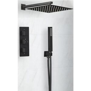 Milano - Preto - Modern 2 Outlet Triple Thermostatic Mixer Shower Valve with 300mm Wall Mounted Square Rainfall Shower Head and Hand Shower Handset Milano - Preto - Modern 2 Outlet Triple Thermostatic Mixer Shower Valve with 300mm Wall Mounted Square Rainfall Shower Head and Hand Shower Handset