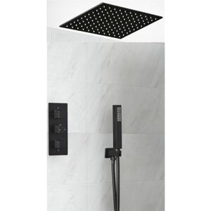 Milano - Preto - Modern 2 Outlet Triple Thermostatic Mixer Shower Valve with 400mm Ceiling Mounted Square Recessed Rainfall Shower Head and Hand Milano - Preto - Modern 2 Outlet Triple Thermostatic Mixer Shower Valve with 400mm Ceiling Mounted Square Recessed Rainfall Shower Head and Hand