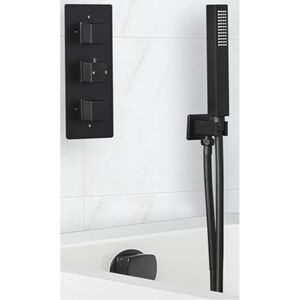 Milano - Preto - Modern 2 Outlet Triple Thermostatic Mixer Shower Valve with Hand Shower Handset Kit and Overflow Bath Filler Tap Milano - Preto - Modern 2 Outlet Triple Thermostatic Mixer Shower Valve with Hand Shower Handset Kit and Overflow Bath Filler Tap