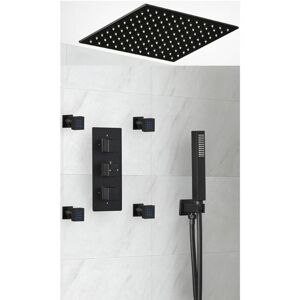 Milano - Preto - Modern 3 Outlet Triple Diverter Thermostatic Mixer Shower Valve with 400mm Ceiling Mounted Square Recessed Rainfall Shower Head Hand Milano - Preto - Modern 3 Outlet Triple Diverter Thermostatic Mixer Shower Valve with 400mm Ceiling Mounted Square Recessed Rainfall Shower Head Hand