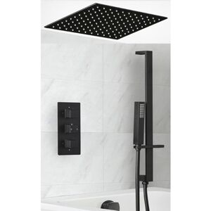 Milano - Preto - Modern 3 Outlet Triple Diverter Thermostatic Mixer Valve with 400mm Ceiling Mounted Recessed Rainfall Shower Head Hand Shower Slide Milano - Preto - Modern 3 Outlet Triple Diverter Thermostatic Mixer Valve with 400mm Ceiling Mounted Recessed Rainfall Shower Head Hand Shower Slide
