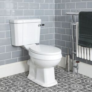 Milano Richmond White Ceramic Close Coupled Bathroom Toilet Pan WC and Cistern with Flush Lever Handle and Soft Close Seat - Chrome & Black Lever Milano Richmond White Ceramic Close Coupled Bathroom Toilet Pan WC and Cistern with Flush Lever Handle and Soft Close Seat - Chrome & Black Lever