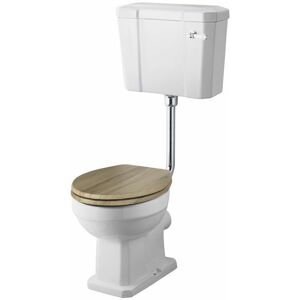 Richmond - White Ceramic Traditional Close Coupled Bathroom Toilet Pan wc and Low Level Cistern - Warm Oak Seat - Milano Richmond - White Ceramic Traditional Close Coupled Bathroom Toilet Pan wc and Low Level Cistern - Warm Oak Seat - Milano