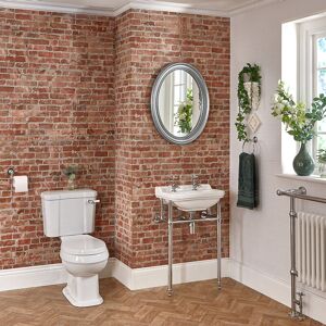 Milano Richmond White Ceramic Close Coupled Toilet WC and Bathroom Basin Sink with Washstand - 2 Tap Hole Basin Milano Richmond White Ceramic Close Coupled Toilet WC and Bathroom Basin Sink with Washstand - 2 Tap Hole Basin