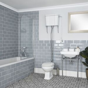 Milano Richmond White Single Ended Bath Ceramic Toilet WC Pan with High Level Cistern and Bathroom Basin Sink and Washstand - 1 Tap Hole Basin Milano Richmond White Single Ended Bath Ceramic Toilet WC Pan with High Level Cistern and Bathroom Basin Sink and Washstand - 1 Tap Hole Basin