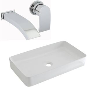 Milano - Rivington - Modern 600mm x 340mm White Ceramic Rectangular Countertop Bathroom Basin Sink - With Wall-Mounted Tap Milano - Rivington - Modern 600mm x 340mm White Ceramic Rectangular Countertop Bathroom Basin Sink - With Wall-Mounted Tap