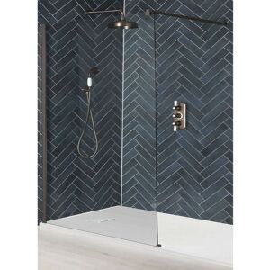 Milano Rosso Matte Bronze Recessed Walk In Wet Room Shower Enclosure with Screen Support Arm and White Slate Effect Tray - 1400mm x 900mm Milano Rosso Matte Bronze Recessed Walk In Wet Room Shower Enclosure with Screen Support Arm and White Slate Effect Tray - 1400mm x 900mm