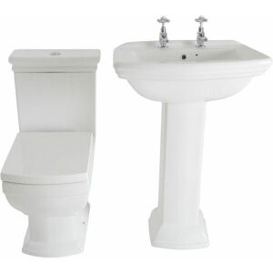 Milano - Sandringham - White Traditional Ceramic Close Coupled Toilet wc and Full Pedestal Bathroom Basin Sink - 2 Tap Hole Basin Milano - Sandringham - White Traditional Ceramic Close Coupled Toilet wc and Full Pedestal Bathroom Basin Sink - 2 Tap Hole Basin