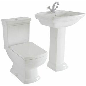 Milano - Sandringham - White Traditional Ceramic Close Coupled Toilet wc and Full Pedestal Bathroom Basin Sink - 1 Tap Hole Basin Milano - Sandringham - White Traditional Ceramic Close Coupled Toilet wc and Full Pedestal Bathroom Basin Sink - 1 Tap Hole Basin