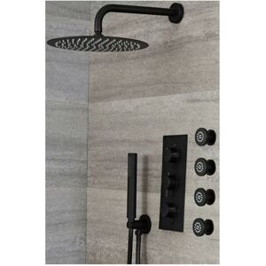 No Brand - Milano Nero - Modern 3 Outlet Triple Diverter Thermostatic Mixer Shower Valve with Wall Mounted 300mm Round Rainfall Shower Head Hand No Brand - Milano Nero - Modern 3 Outlet Triple Diverter Thermostatic Mixer Shower Valve with Wall Mounted 300mm Round Rainfall Shower Head Hand