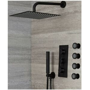 No Brand - Milano Nero - Modern 3 Outlet Triple Diverter Thermostatic Mixer Shower Valve with Wall Mounted 300mm Square Rainfall Shower Head Hand No Brand - Milano Nero - Modern 3 Outlet Triple Diverter Thermostatic Mixer Shower Valve with Wall Mounted 300mm Square Rainfall Shower Head Hand