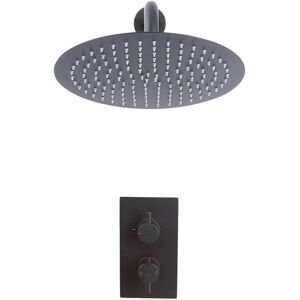 No Brand - Milano Nero - Modern 1 Outlet Twin Thermostatic Mixer Shower Valve with Wall Mounted 300mm Round Rainfall Shower Head - Black No Brand - Milano Nero - Modern 1 Outlet Twin Thermostatic Mixer Shower Valve with Wall Mounted 300mm Round Rainfall Shower Head - Black