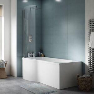 Affine - Nuie P-Shaped Shower Bath with Front Panel and Screen 1500mm x 700mm/850mm - Left Handed Affine - Nuie P-Shaped Shower Bath with Front Panel and Screen 1500mm x 700mm/850mm - Left Handed