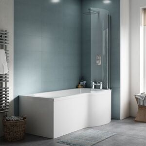 Affine - Nuie P-Shaped Shower Bath with Front Panel and Screen 1500mm x 700mm/850mm - Right Handed Affine - Nuie P-Shaped Shower Bath with Front Panel and Screen 1500mm x 700mm/850mm - Right Handed