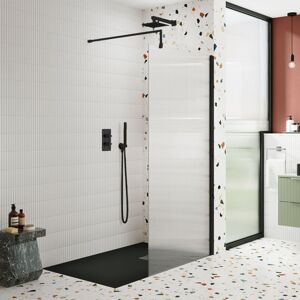 Diamond - 900mm Fluted Wetroom Screen with Support Bar - V-WETFRL18590BP Diamond - 900mm Fluted Wetroom Screen with Support Bar - V-WETFRL18590BP