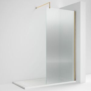 Diamond Nuie Fluted Wet Room Screen 1850mm High x 1000mm Wide with Support Bar 8mm Glass - Brushed Brass Diamond Nuie Fluted Wet Room Screen 1850mm High x 1000mm Wide with Support Bar 8mm Glass - Brushed Brass