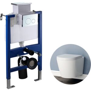 BIUBIUBATH Wall Hung Toilet 0.82M Concealed Cistern Frame Set Round wc pan Soft Close Seat white BIUBIUBATH Wall Hung Toilet 0.82M Concealed Cistern Frame Set Round wc pan Soft Close Seat white