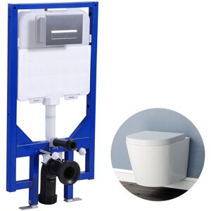 BIUBIUBATH Rimless Wall Hung Toilet 1.14M Concealed Cistern Frame Set Round wc pan Soft Close Seat white BIUBIUBATH Rimless Wall Hung Toilet 1.14M Concealed Cistern Frame Set Round wc pan Soft Close Seat white