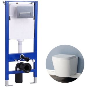 BIUBIUBATH Bathroom Round Wall Hung Toilet with 1.14M Concealed Cistern Frame Soft Close Seat wc pan white BIUBIUBATH Bathroom Round Wall Hung Toilet with 1.14M Concealed Cistern Frame Soft Close Seat wc pan white