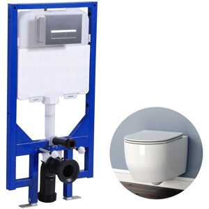 BIUBIUBATH Wall Hung Toilet Rimless Round wc pan 1.14M Concealed Cistern Frame Set uf Soft Close Seat BIUBIUBATH Wall Hung Toilet Rimless Round wc pan 1.14M Concealed Cistern Frame Set uf Soft Close Seat