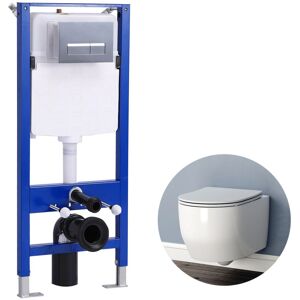 BIUBIUBATH Rimless Round Wall Hung Toilet with 1.14M Concealed Cistern Frame wc pan uf Soft Close Seat BIUBIUBATH Rimless Round Wall Hung Toilet with 1.14M Concealed Cistern Frame wc pan uf Soft Close Seat