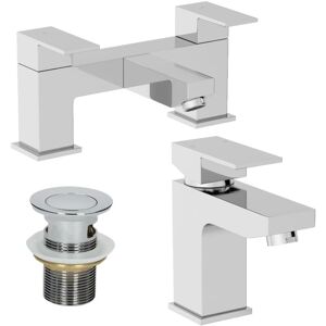 Aquari - Modern Bathroom Square Mono Basin Mixer Bath Filler Tap Set Waste Aquari - Modern Bathroom Square Mono Basin Mixer Bath Filler Tap Set Waste