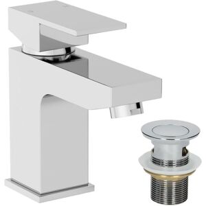 AQUARI Modern Bathroom Square Mono Basin Mixer Tap Waste Chrome AQUARI Modern Bathroom Square Mono Basin Mixer Tap Waste Chrome
