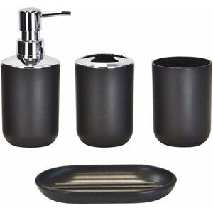Mumu - Modern Design 4 Piece Bathroom Accessories Set Lotion Bottles, Toothbrush Holder, Tooth Cup, Soap Dish, Black-Four Mumu - Modern Design 4 Piece Bathroom Accessories Set Lotion Bottles, Toothbrush Holder, Tooth Cup, Soap Dish, Black-Four
