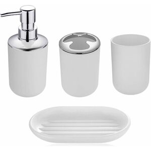 Mumu - Modern Design 4 Piece Bathroom Accessories Set Lotion Bottles, Toothbrush Holder, Tooth Cup, Soap Dish, White-Four Mumu - Modern Design 4 Piece Bathroom Accessories Set Lotion Bottles, Toothbrush Holder, Tooth Cup, Soap Dish, White-Four