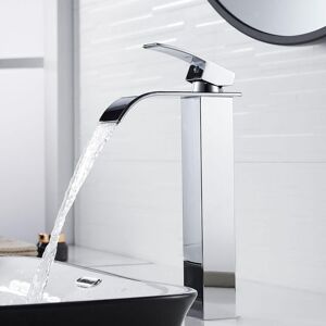 BEIJIYI Modern High Waterfall Basin Faucet, Elegant Design Bathroom Faucet, Tall Brass Single Handle Basin Mixer Tap, Hot and Cold Water Available BEIJIYI Modern High Waterfall Basin Faucet, Elegant Design Bathroom Faucet, Tall Brass Single Handle Basin Mixer Tap, Hot and Cold Water Available
