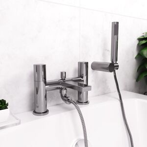 Nes Home - Modern Noza Deck Mounted Bath Shower Mixer with Handset and Holder Chrome Nes Home - Modern Noza Deck Mounted Bath Shower Mixer with Handset and Holder Chrome