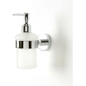 Groofoo - Modern Round Wall Mounted Bathroom Glass Soap Dispenser with Chrome Holder Groofoo - Modern Round Wall Mounted Bathroom Glass Soap Dispenser with Chrome Holder