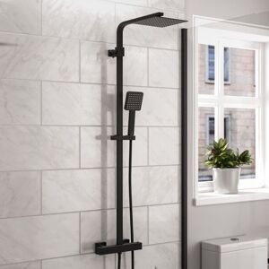 Nes Home - Modern Square Matte Black Exposed Thermostatic Mixer Shower Set With Shower Head and Handheld Nes Home - Modern Square Matte Black Exposed Thermostatic Mixer Shower Set With Shower Head and Handheld