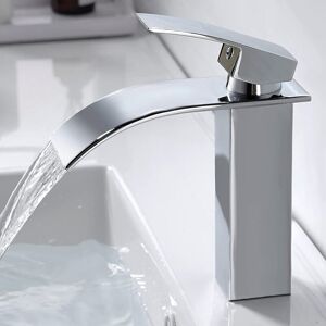 Memkey - Modern waterfall bathroom faucet, elegant design waterfall basin faucet, brass bathroom mixer tap, hot and cold water available, chrome Memkey - Modern waterfall bathroom faucet, elegant design waterfall basin faucet, brass bathroom mixer tap, hot and cold water available, chrome