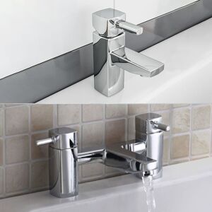 Nes Home - Boston Modern Chrome Square Basin Sink Mono Mixer Tap & Deck Mounted Bath Filler Nes Home - Boston Modern Chrome Square Basin Sink Mono Mixer Tap & Deck Mounted Bath Filler