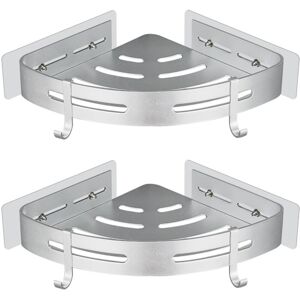 BEIJIYI No Drilling Adhesive Shower Corner Shelf, Corner Shower Caddy, Bathroom Organizer, Silver Aluminum, Wall Mount, 2 Pack, Shower Shampoo Holder BEIJIYI No Drilling Adhesive Shower Corner Shelf, Corner Shower Caddy, Bathroom Organizer, Silver Aluminum, Wall Mount, 2 Pack, Shower Shampoo Holder