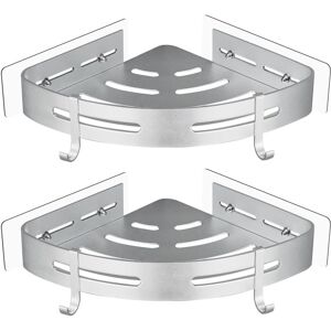 BEIJIYI No Drilling Metal Shower Corner Shelf with 2 Shower Hooks, Self-Adhesive Rustproof Bathroom Item Holder, 2 Pack (Silver) BEIJIYI No Drilling Metal Shower Corner Shelf with 2 Shower Hooks, Self-Adhesive Rustproof Bathroom Item Holder, 2 Pack (Silver)