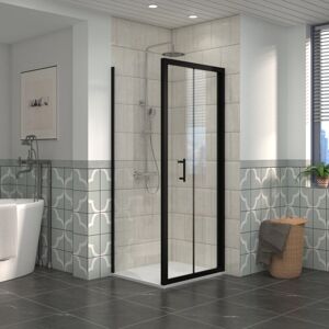 Bathroom Bi- Fold Shower Door Black Framed + Side Panel, 800 x 700mm Shower Enclosures with White smc Rectangle Shower Tray - NRG Bathroom Bi- Fold Shower Door Black Framed + Side Panel, 800 x 700mm Shower Enclosures with White smc Rectangle Shower Tray - NRG