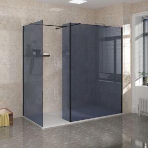 NRG - Matt Black 8mm Walk In Shower Enclosure Wet Room Grey Glass Screen 1100mm & 900mm with 300mm Return Panel NRG - Matt Black 8mm Walk In Shower Enclosure Wet Room Grey Glass Screen 1100mm & 900mm with 300mm Return Panel