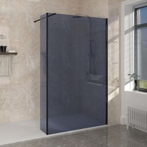 NRG - Matt Black 8mm Walk In Shower Enclosure Wet Room Grey Glass Screen 1100mm with 300mm Return Panel NRG - Matt Black 8mm Walk In Shower Enclosure Wet Room Grey Glass Screen 1100mm with 300mm Return Panel