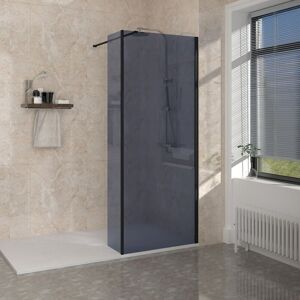 NRG - Matt Black 8mm Walk In Shower Enclosure Wet Room Grey Glass Screen 700mm with 300mm Return Panel NRG - Matt Black 8mm Walk In Shower Enclosure Wet Room Grey Glass Screen 700mm with 300mm Return Panel